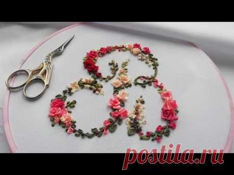 Silk ribbon Embroidery🌹Rose|Вышивка лентами🌹Розы|Bordado con cinta|  Bordado con cinta | Letra "B"