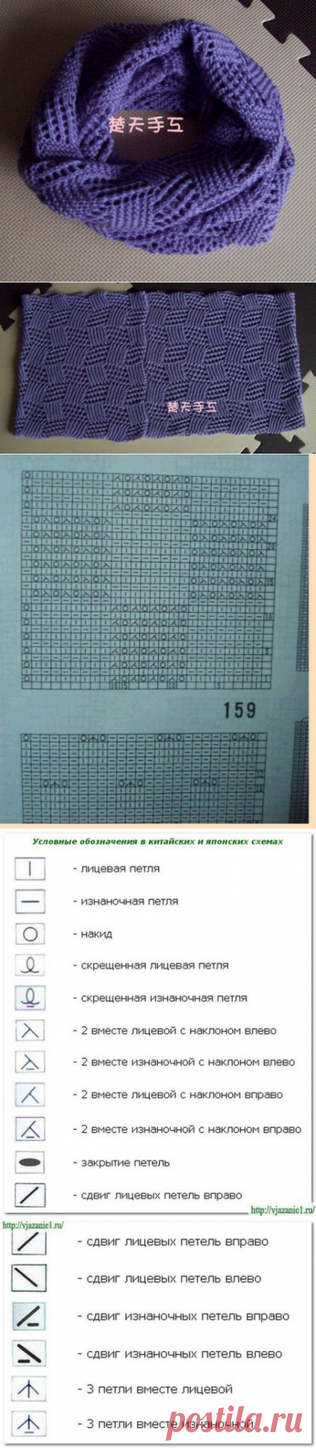 Красивый шарф-снуд спицами