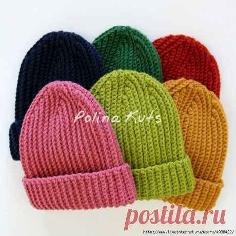 Шапка бини крючком узором &quot;Резинка&quot;. Ribbed beanie hat.