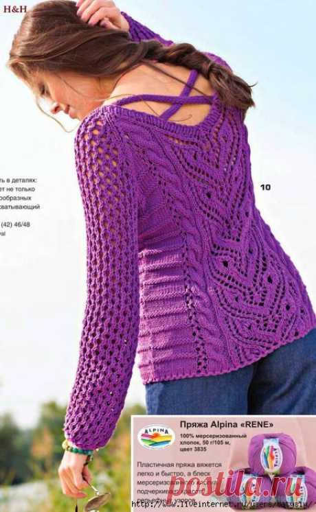 Красивый пуловер спицами Вяжем спицами для женщин. Вяжем красивый пуловер спицами. Как связать красивую кофту спицами. Описание вязания кофты спицами.  …