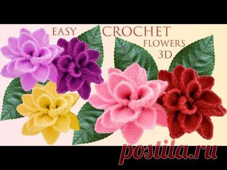 Como hacer fácil flores a Crochet en punto 3D paso a paso tejido tallermanualperu