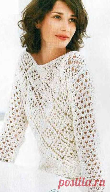 Вязание спицами - ажурный пуловер