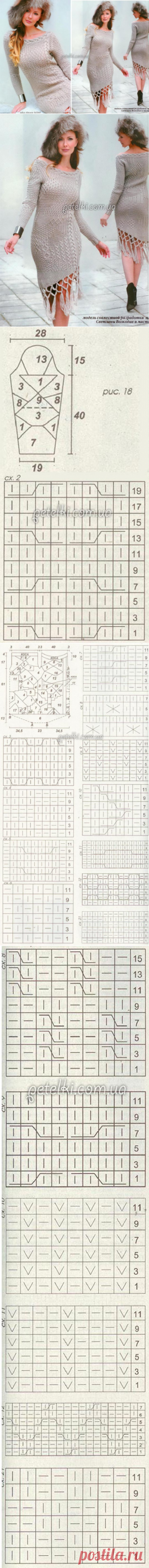 Платье из 21 узора спицами. Описание, схемы вязания