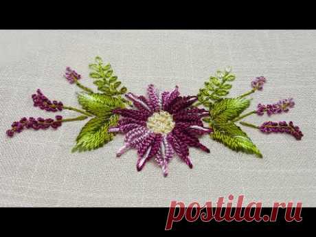 Cute Purple Daisy Flower Brazilian Embroidery Dimensional Stitches