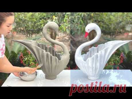 Beautiful and easy  - The idea of ​​​​swan shaped plant pots from old fabric and cement