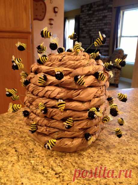 Helped my buddy make this Bee Hive hat