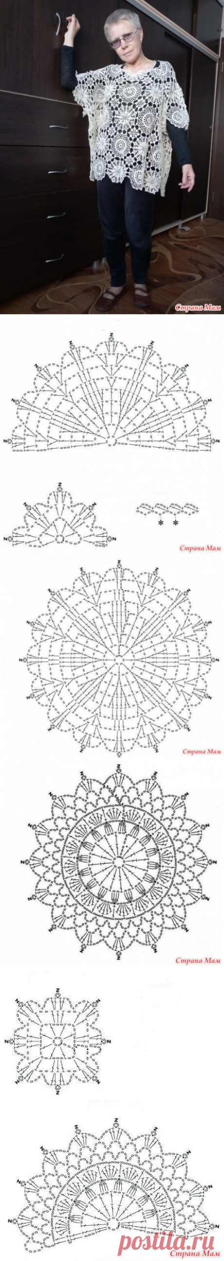 Ажурная накидка крючком из льняной пряжи. - Вязание - Страна Мам