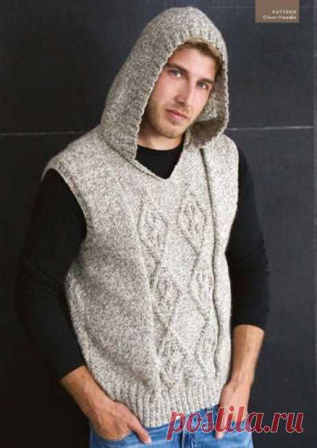 Мужской жилет с капюшоном вязаный спицами. Male hooded vest knitting | Домоводство для всей семьи