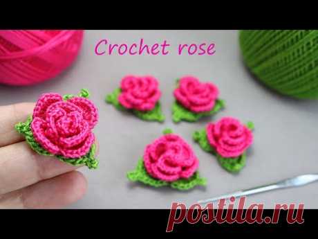 Beautiful and very easy to crochet ROSE FLOWER for beginners ВЯЗАНИЕ КРЮЧКОМ цветы МАЛЕНЬКИЕ РОЗОЧКИ