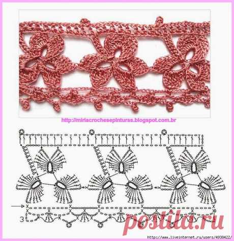 Обвязка края крючком.Фото + схемы.