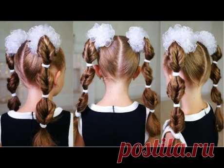 Прическа на 1 сентября для первоклашек с бантами! Cute hairstyle for school!