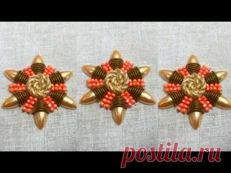 Hand Embroidery : Zardosi Embroidery work | simple zardosi flower work - YouTube