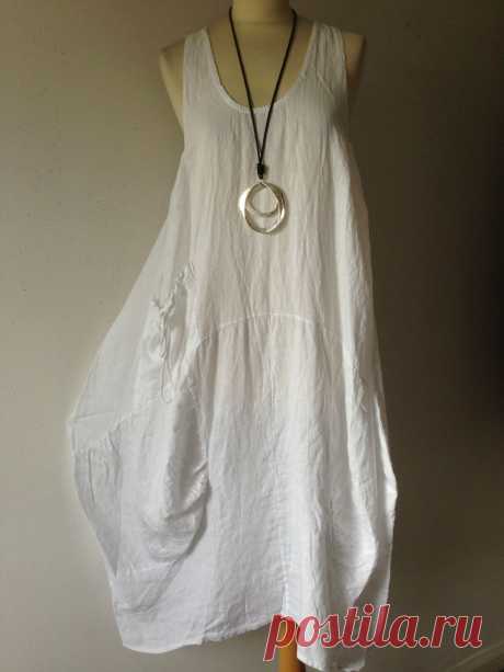 Quirky Lagenlook 100% linen Balloon hem tunic/dress O/S 12/18 White | eBay