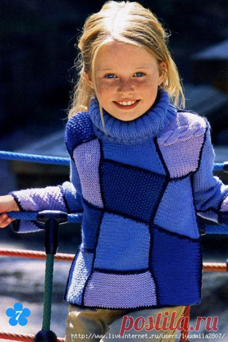 Детский пуловер в стиле пэчворк