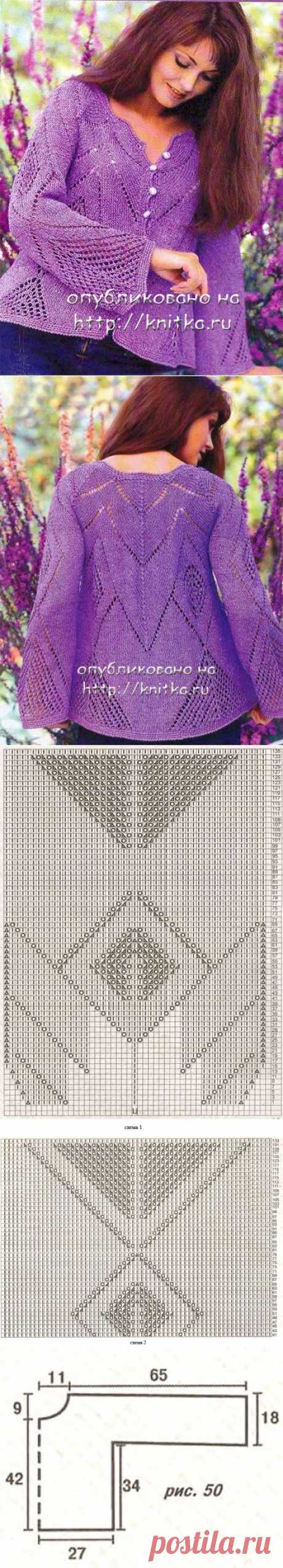 Фиолетовый ажурный жакет из рубрики Вязание для женщин. Вязание спицами модели и схемы на kNITKA.ru