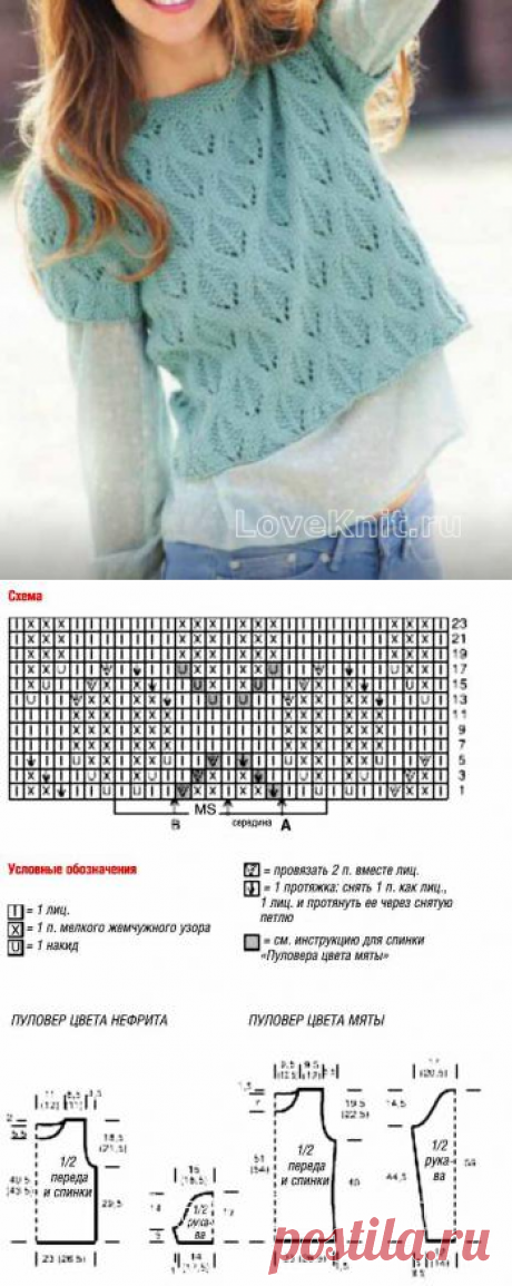 Пуловеры цвета нефрита и мяты схема спицами » Люблю Вязать