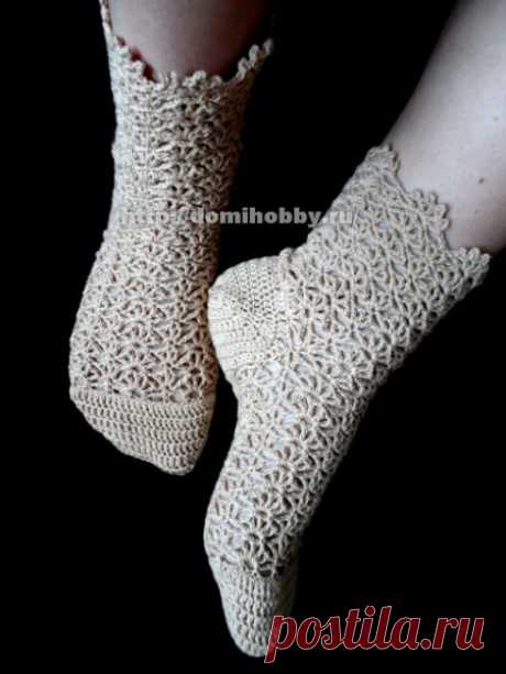 Irish crochet &: Вязание ажурных носков крючком. МК.