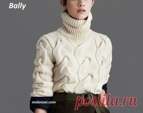Вязаный свитер с косами от Bally (вязание спицами)
