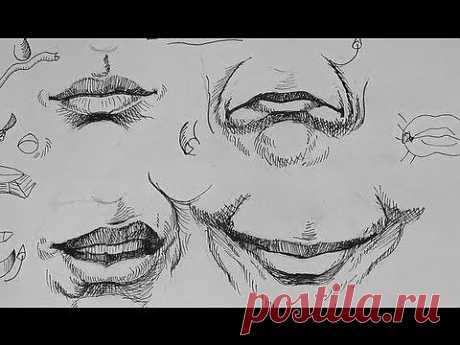 Pen &amp; Ink Drawing Tutorials | How to draw realistic mouth expressions - YouTube