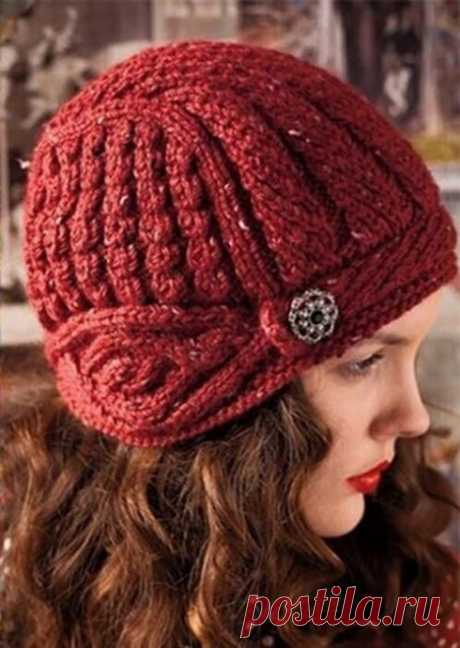 Стильная шапка Vogue Knitting, вяжем спицами
