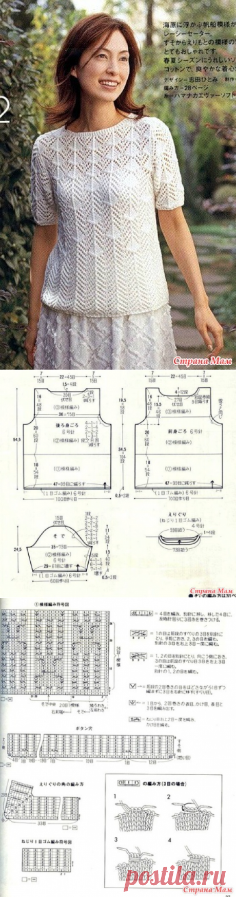 Ажурный джемпер с короткими рукавами. Спицы. - ВЯЗАНАЯ МОДА+ ДЛЯ НЕМОДЕЛЬНЫХ ДАМ - Страна Мам
