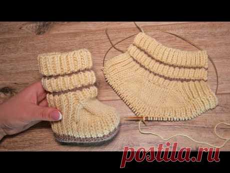 Пинетки – сапожки «Капучино» спицами ☕ Baby booties “Cappuccino" knitting patern