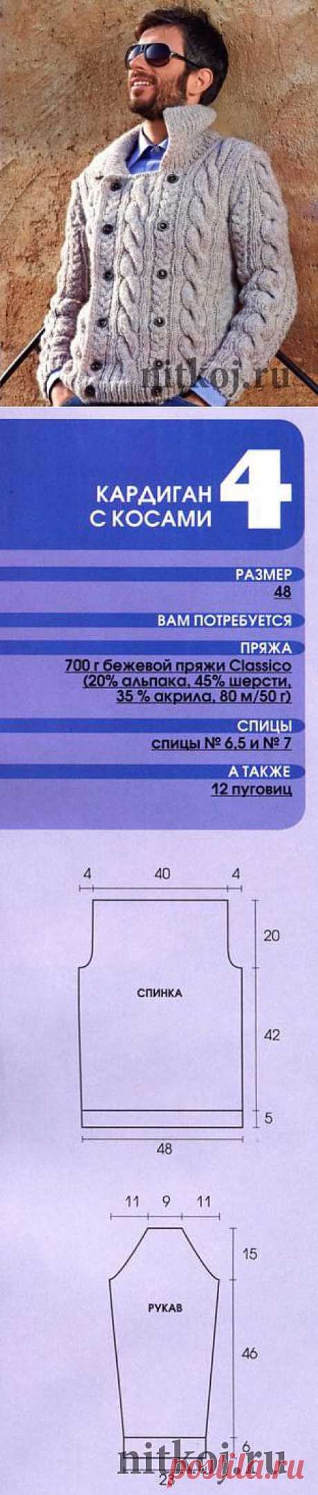 Двубортный мужской кардиган спицами » Ниткой - вязаные вещи для вашего дома, вязание крючком, вязание спицами, схемы вязания