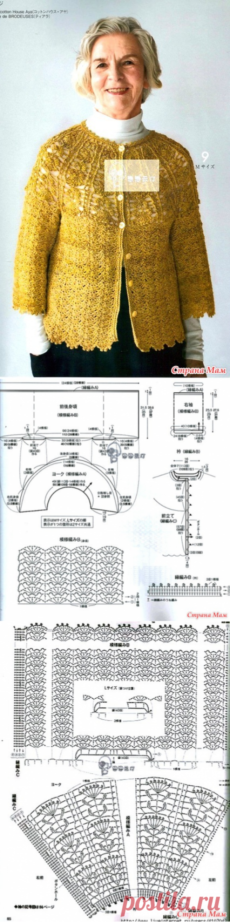 Ажурный жакет с круглой кокеткой. Крючок. - ВЯЗАНАЯ МОДА+ ДЛЯ НЕМОДЕЛЬНЫХ ДАМ - Страна Мам