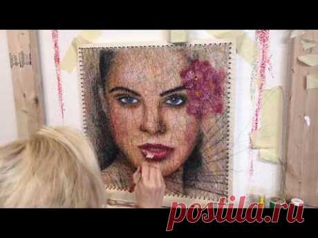 Time Lapse Speed painting string art female girl woman face portrait .. Amy Giacomelli #stringart