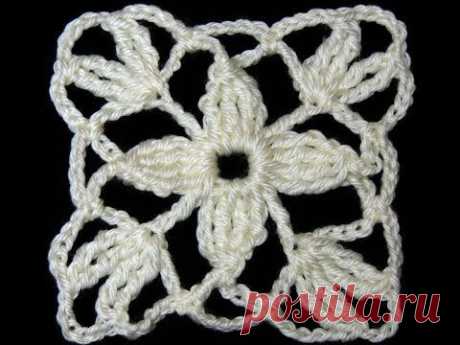 Crochet : Motivo Cuadrado con Flor de 4 petalos - YouTube