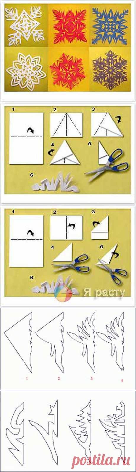 Как сделать снежинки из бумаги своими руками. Как сложить бумагу для снежинки. Вырезание снежинок из бумаги. Схемы.