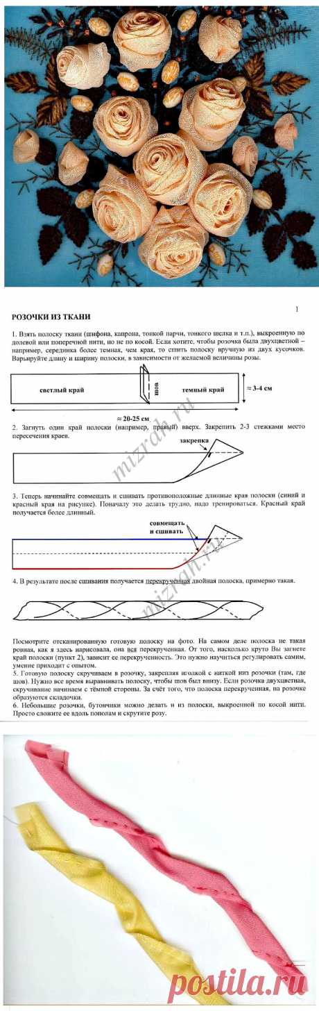 Розы из полосок ткани.