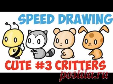 Speed Drawing Kawaii Animals + Characters : How to Draw Cute Animals  Quick Step by Step for Kids