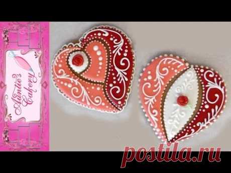 2 Elegant Hearts. Cookie Decorating Tutorial with Royal Icing