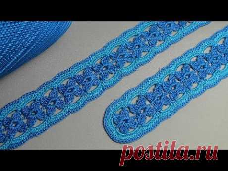 Как вязать ленточное кружево - урок вязания крючком - вязание пояса - lace tape