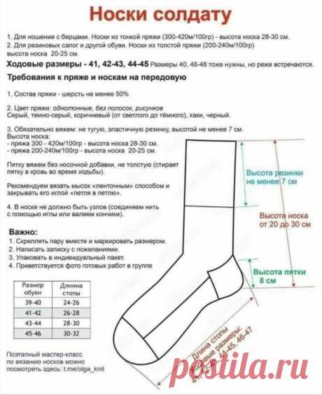 Всем, кто вяжет носки нашим бойцам! 

Сообщение от Валентины Мельниковой (Граб)
 : 
Добрый вечер всем!!!
Знаю многие рукодельницы начали брать пряжу для носков на точках. Но только одна женщина написала и уточнила какие конкретно надо вязать. Поэтому попробую объяснить тут в группе. 

 Вяжем мы на 12-14 петлях на спице. Это уже проверено!!!
 Вяжем только в одну нить. В толстых носках бойцы не влезут в обувь. И большой дискомфорт при интенсивном движении.
 Не надо вязать сл...