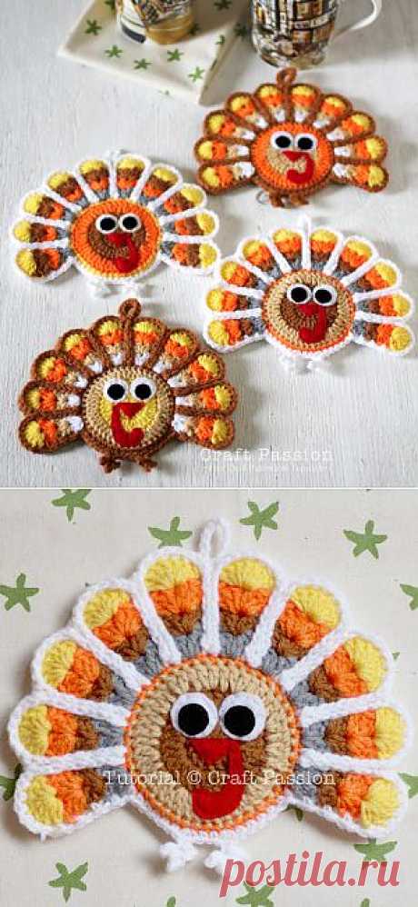 Crochet Turkey Coasters And Ornaments | Free Pattern &amp; Tutorial at CraftPassion.com - Part 2