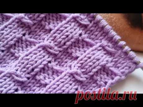 Вяжем рельефный узор спицами с эффектом протяжек🌺➡️🧶knitting pattern.