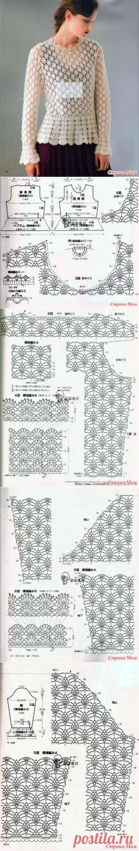 Ажурный пуловер крючком. - ВЯЗАНАЯ МОДА+ ДЛЯ НЕМОДЕЛЬНЫХ ДАМ - Страна Мам