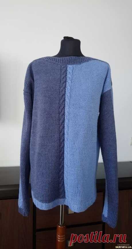 Свитер женский вязаный 50-54 Кофта женская вязаная. На каждый день, оригинальный свитер двухцветный. Свободного кроя, горловина лодочка. Размер универсальный 50 - 54. Длина переда 69 см, по