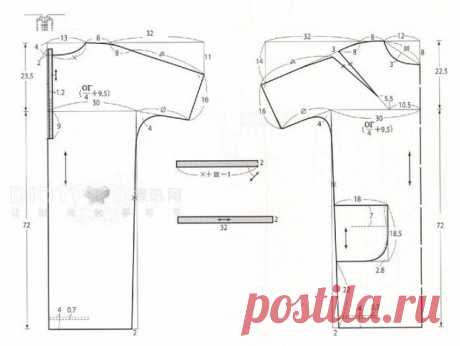 Выкройка-шаблон платья-туники с цельнокроеными рукавами и застежкой на спинке (Шитье и крой) | Журнал Вдохновение Рукодельницы