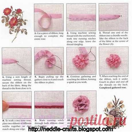 Gallery.ru / Фото #165 - διαφορ - ergoxeiro...Pretty ribbon rose embroidery tutorial...This is a great embellishment,and really fun to make!!