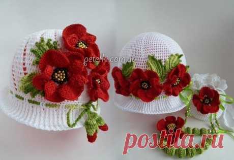 Красивая шляпа-панама с цветами. Как вязать