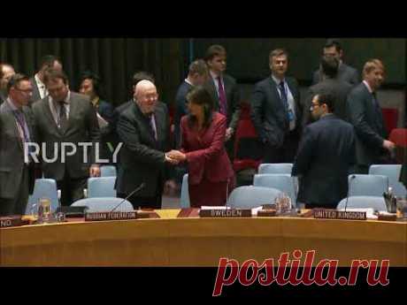 UN: US, Russian UN envoys shake hands prior to UNSC meeting - YouTube