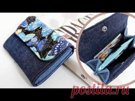 DIY Small Denim with Printed Fabric Wallet | Old Jeans Idea | Wallet Tutorial | Upcycle Craft