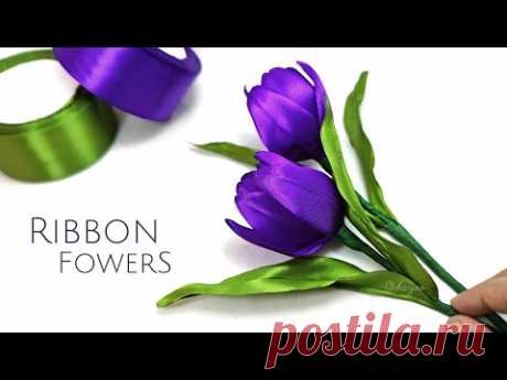 DIY/how to make satin ribbon flowers tulips easily