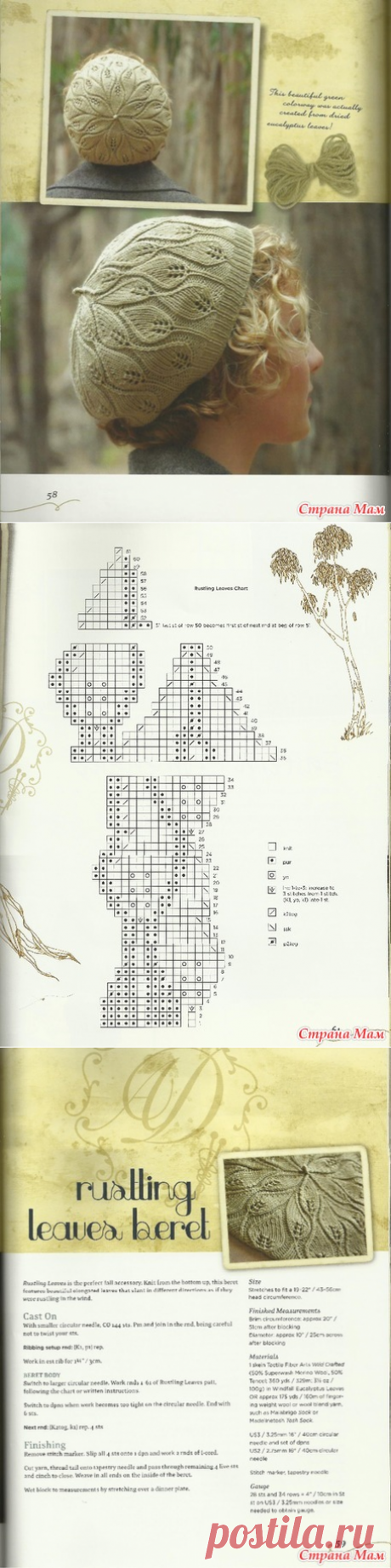 Берет. Спицы. Ажур. Листья. Про детали... - Страна Мам