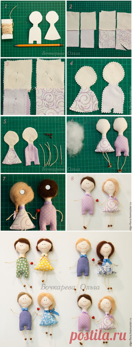 Текстильные магниты на холодильник: шьем парочку кукол-неразлучников - Ярмарка Мастеров - ручная работа, handmade