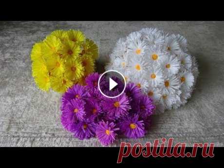 DIY Crepe Paper flowers. Цветы из гофрированной бумаги -сентябринки. Самые простые цветы из гофрированной бумаги, делаются легко и просто, смотрятся очень красиво....