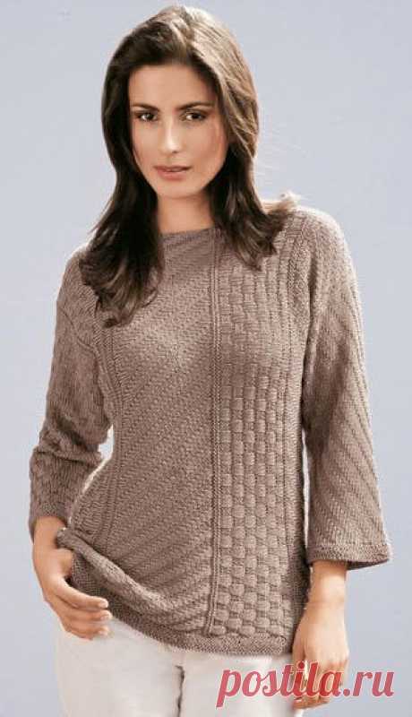 Пуловер простыми узорами спицами